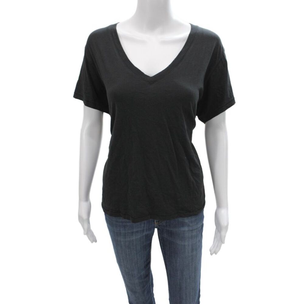Leallo Women Basic Black V-Neck Cotton Short Sleeve T-Shirt Size L